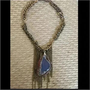 Handmade stone multi chain necklace